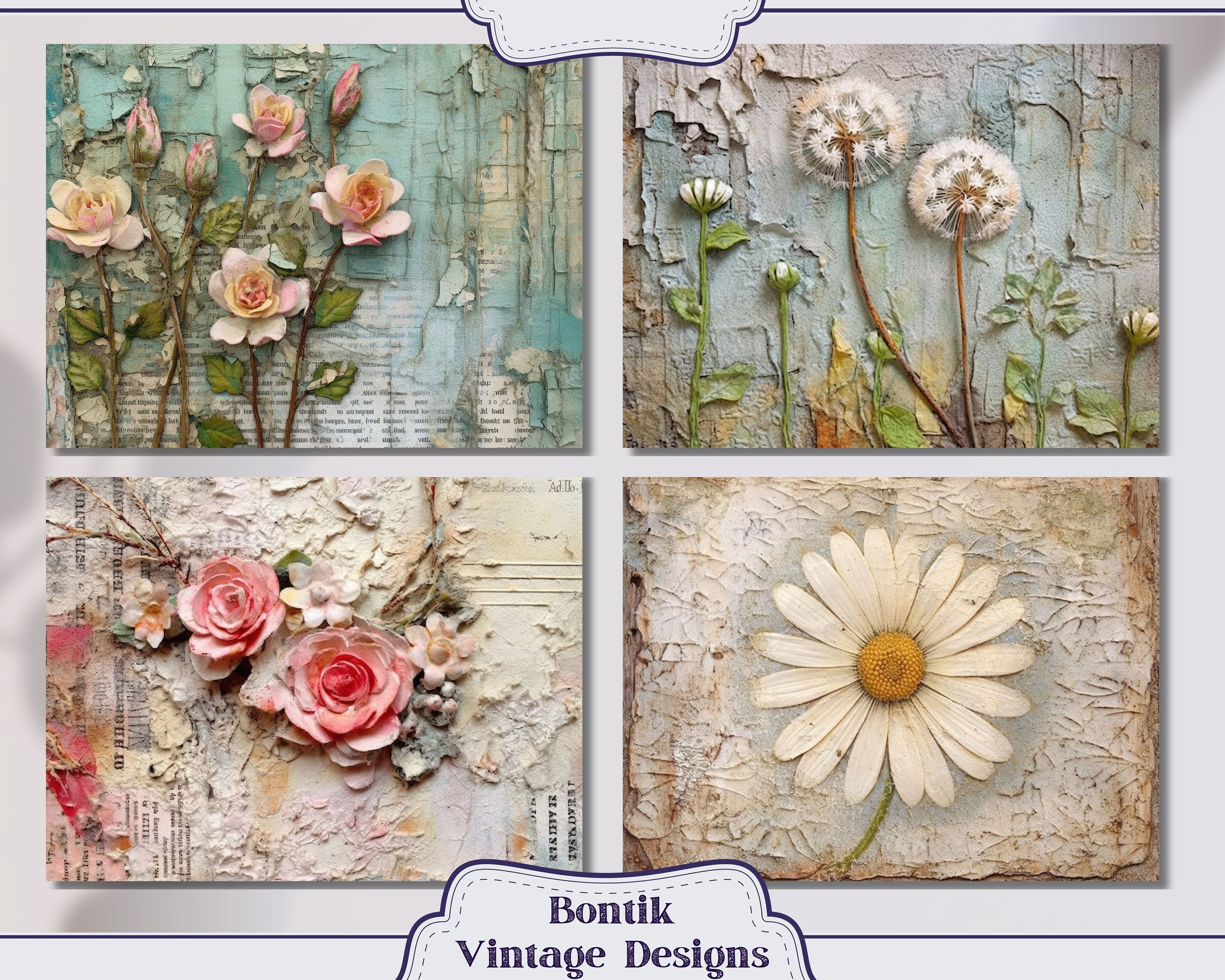 テクスチャードフラワージャンクジャーナルダブルペーパー、スクラップ