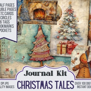 Christmas Tales Junk Journal Kit Ephemera, ATC, Tags, Pocket, Scrapbook Supply, Christmas, Over 100 Digital Items, Xmas Printable