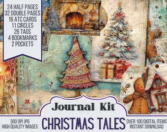 Christmas Tales Junk Journal Kit Ephemera, ATC, Tags, Pocket, Scrapbook Supply, Christmas, Over 100 Digital Items, Xmas Printable