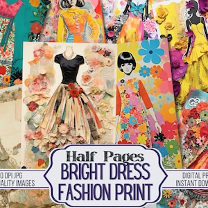 Bright Dress Fashion Print Junk Journal Metade de papéis - 20 papéis Stamperia imprimíveis, suprimentos para scrapbook, download digital