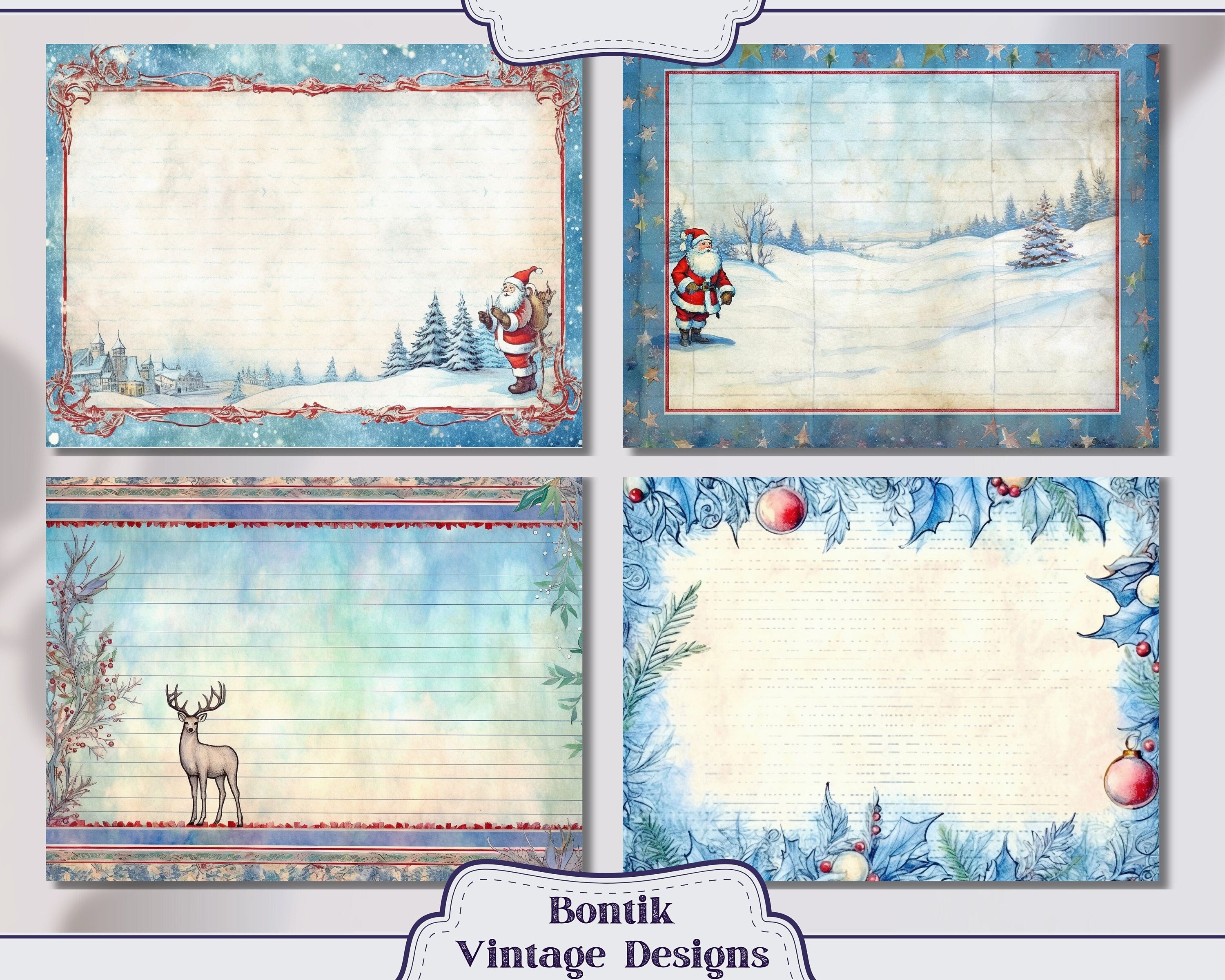 Christmas Frame Blank Lined Vintage Junk Journal Papers, Journal