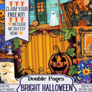 Bright Halloween Junk Journal Printable Set of Fall Pages is perfect addition to your Halloween Scrapbooking and Journaling Supplies