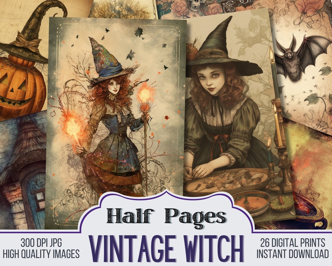Vintage Witch Vintage Junk Journal Half Papers, Scrapbook Supply, 26 ...