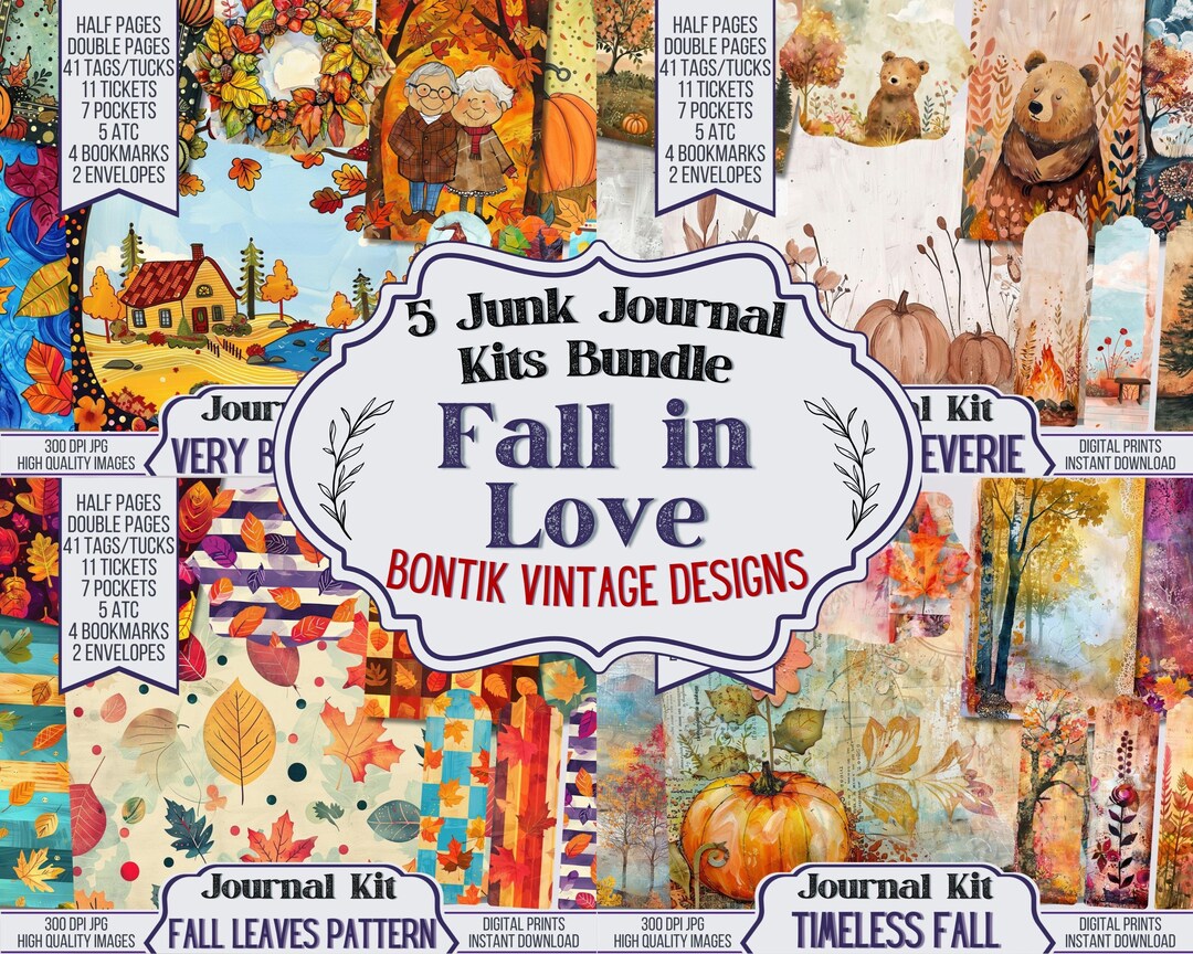 Fall in Love Junk Journal Bundle Includes 5 Autumn Junk Journal Kits ...