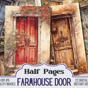 Farmhouse Door Entry Vintage Junk Journal Half Pages, Journal Scrapbook Supply, 22 Cottage Style Junk Journal Pages, Ephemera, Vintage Page