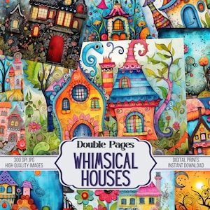 Journal indésirable de maisons lunatiques, papiers doubles, 24 pages d'arrière-plan décoratives imprimables originales, fournitures de scrapbooking, téléchargement numérique