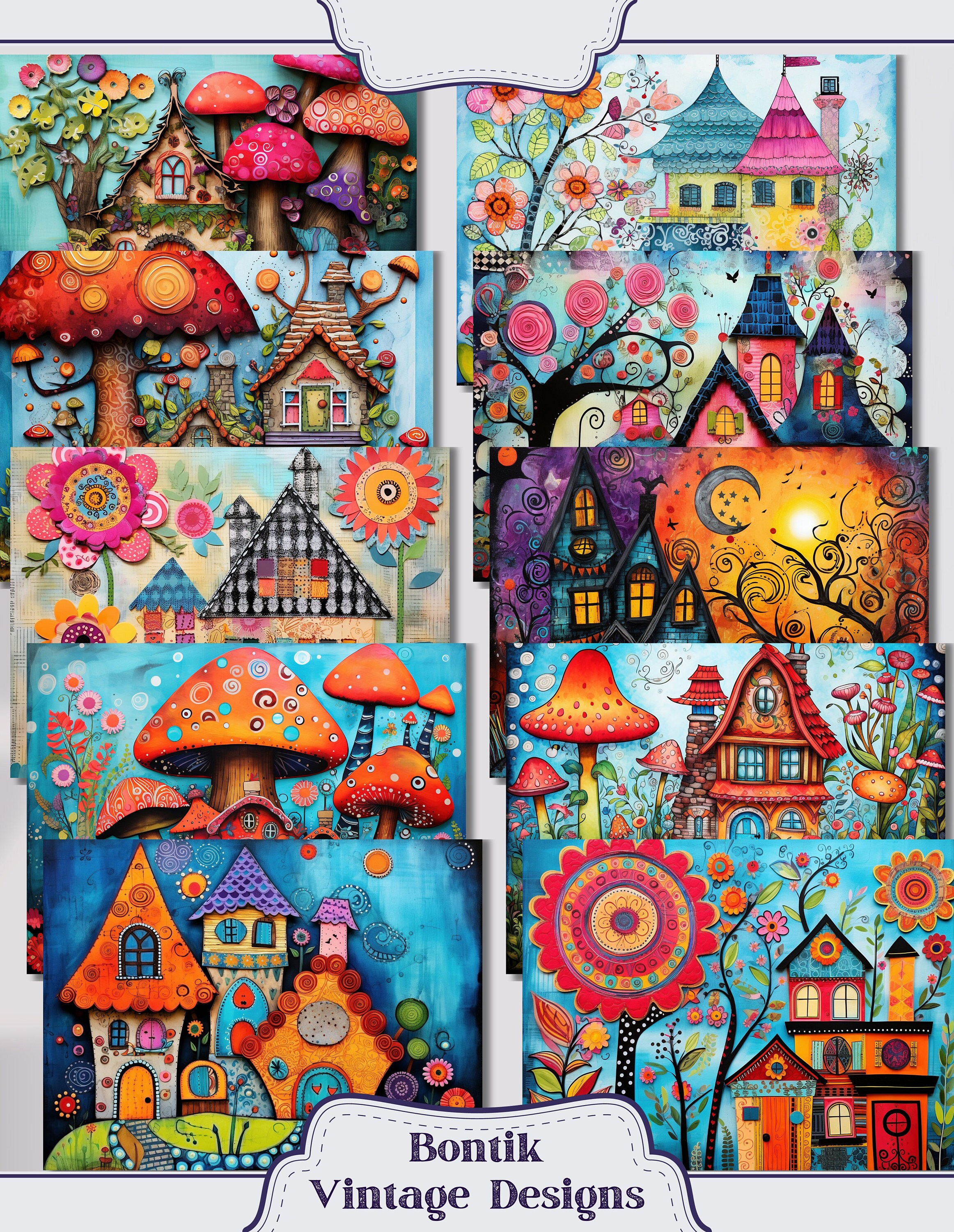 Whimsical Houses Junk Journal Double Papers, 24 Quirky Printable ...