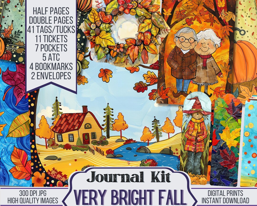 Very Bright Fall Junk Journal Kit Includes 40 Printable Pages & 81 ...
