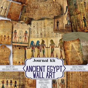 Kit de diario basura con arte mural del Antiguo Egipto, páginas vintage, ATC, etiquetas, bolsillo, material para álbumes de recortes, más de 100 artículos digitales, digitales, imprimibles