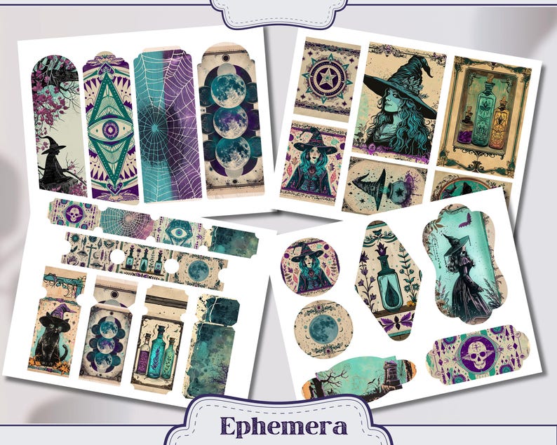 Purple and Teal Witch Junk Journal Kit Includes 40 Witchy Printable ...