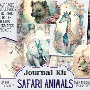 Safari Animals Junk Journal Kit Ephemera, ATC, Tags, Pocket, Scrapbook Supply, Animals Pages, Over 100 Digital Items, Printable Journal Kit