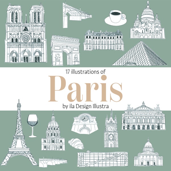 Paris Clipart | World Cities Clip art | Commercial use hand-drawn illustration | Cupcake Clipart, Bunting banners | Instant Download