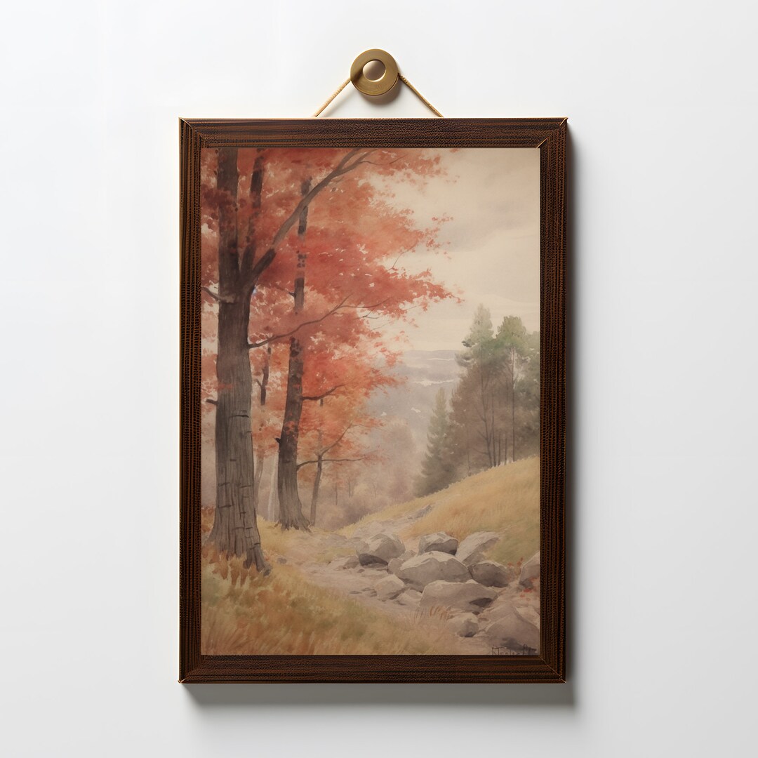 Autumn Tree Oil Painting / Vertical Landscape Fall Art Digital Etsy
