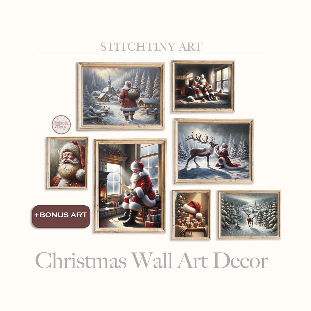 Printable Vintage Christmas Art Prints Set of Moody Winter Etsy