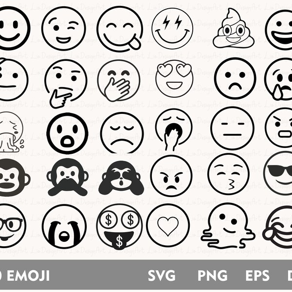 30 Emoji SVG + PNG bundle // Icons, social media, print and stickers // SVG Cut File for Cricut, Silhouette, Brother