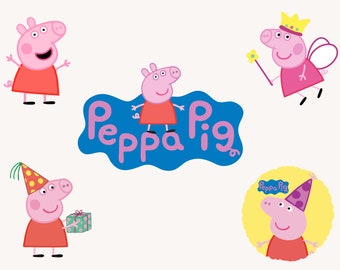 Peppa Pig SVG, Paquete SVG en capas, archivos descargables en capas e instantáneos para cricut, imágenes prediseñadas Peppa Pig PNG e imprimibles para camisetas