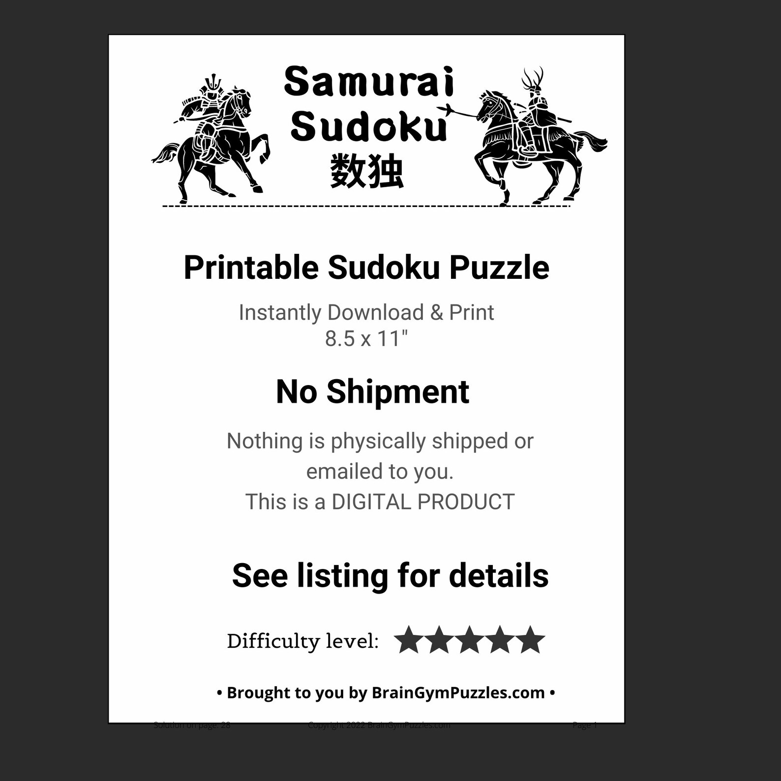Samurai Sudoku, Printable Sudoku, Hard Sudoku, Digital Download, Digital Sudoku, Sudoku