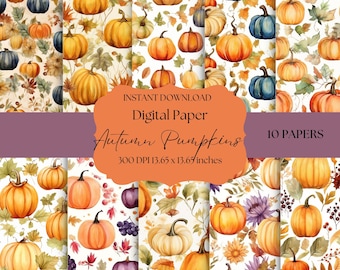 Autumn pumpkins seamless digital paper, high quality digital paper, halloween pattern, seamless pattern, watercolor digital paper, fall