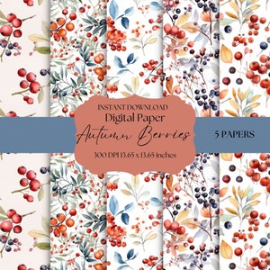 Autumn berries seamless digital paper, high quality digital paper, floral, digital pattern, seamless pattern, watercolor digital paper