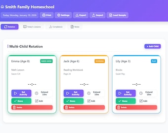 Homeschool Command Center | Multi-Child Rotation Dashboard | Lesson Planner | Compliance Tracker | Digital Download