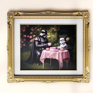 Darth Vader Pink Tea Party Art, Stormtrooper Print (Digital Download)