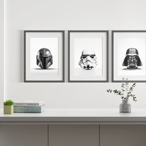 High Quality Minimalist Storm Trooper, Darth Vader & Mandalorian Helmets. Star Wars Digital Art Prints Gift Set Of 3