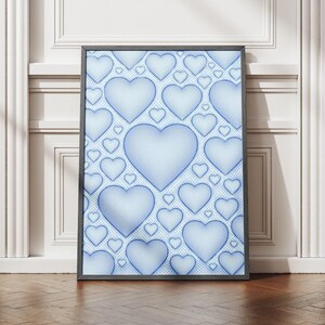 Gestrickte blaues Herz druckbare Karte niedlichen minimalistischen Wand Kunst Ästhetische Valentine Dekor Liebe Poster Digital Download Geschenk für Ihn Sie Sie