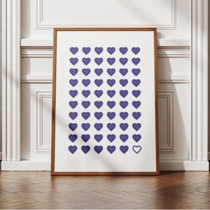 Gestrickte lila Herz Muster Wand Kunst druckbare Karte minimalistische Ästhetik niedlich Liebe Valentine Poster Geschenk für Liebhaber Dekor Digitaler Download