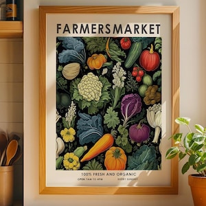 Farmers market print, William Morris kitchen print, vintage vegetable print, vintage food print, retro food print, kitchen wall art,