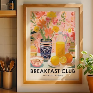 Breakfast club print, vintage food Print, breakfast print, Food painting, Kitchen Decor, colourful Food wall art, kitchen wall art