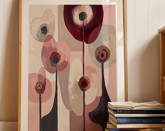 Blush pink floral print, botanical wall art, Nordic floral decor, modern floral painting, flower illustration,