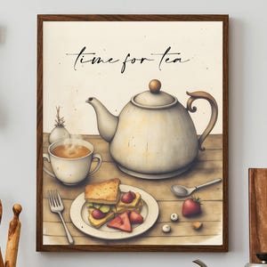 Time for tea print, vintage tea wall art, tea pots poster, vintage kitchen decor, kitchen wall art, tea gift, tea poster