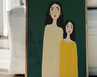 Contemporary Woman Art, Emerald Green and yellow, Minimalist Figurative Poster, female wall art