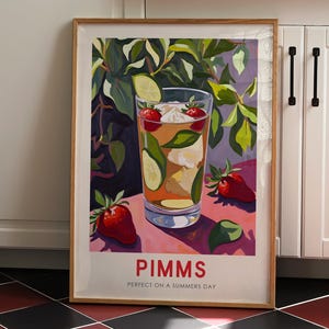 Pimms print, kitchen Art Print, Retro Pimms Poster, vintage Kitchen Wall Art, Fruit Market Illustration, Matisse painting, bar cart wall art