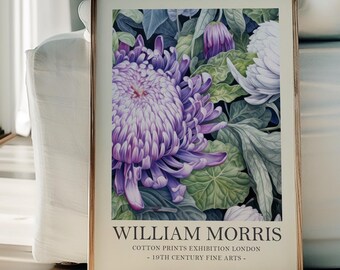 Estampado de William Morris, estampado botánico morado, decoración primaveral, flores lilas, arte mural floral vintage, flores acogedoras