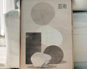 Neutral Japanese wall art, Japandi decor, minimalist painting, Wabi-Sabi wall art,