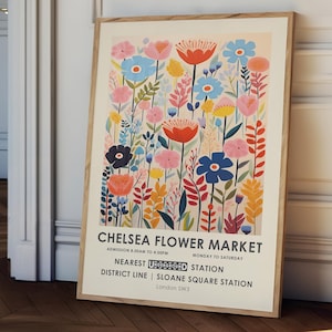 Vintage Chelsea flower market, William Morris print, London flower market print, bright floral poster, botanical wall art, floral wall art