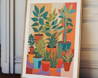 House plants print, plant pots print, botanical print, plants wall art, botanical wall art, houseplants painting, plant painting