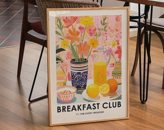 Breakfast club print, vintage food Print, breakfast print, Food painting, Kitchen Decor, colourful Food wall art, kitchen wall art