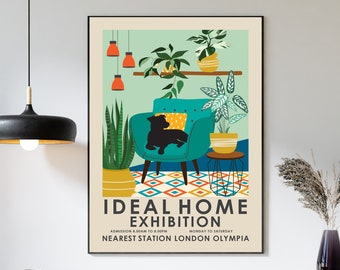 dog and plants,Ideal Home Exhibition poster, garden room, boho plants, house plant, boho print, botanicals, dog print