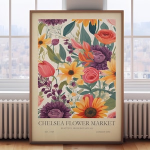 Chelsea flower market print, William Morris print, orange vintage floral print, botanical print, botanical wall art, gift