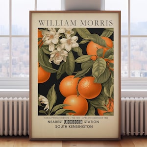 William Morris vintage oranges fruit painting, William Morris Exhibition Print, vintage fruit print, Textiles Art, fruit print, gift
