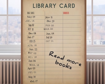 Vintage library card print, read more books print, book lover gift, vintage book wall art, book print, vintage library decor, book nook,