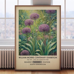 Impression florale vintage William Morris, impression florale allium, art mural botanique violet vintage