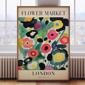 London Flower market print, modern floral painting, tropical flower print,