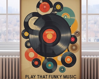 Play that funky music print, Vinyl records Music Poster, Vintage music Poster, retro surf print, retro music print, vinyl records wall art,