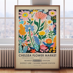 Chelsea flower market print, Matisse flower print, retro floral print, vibrant botanical print, botanical wall art, floral gift