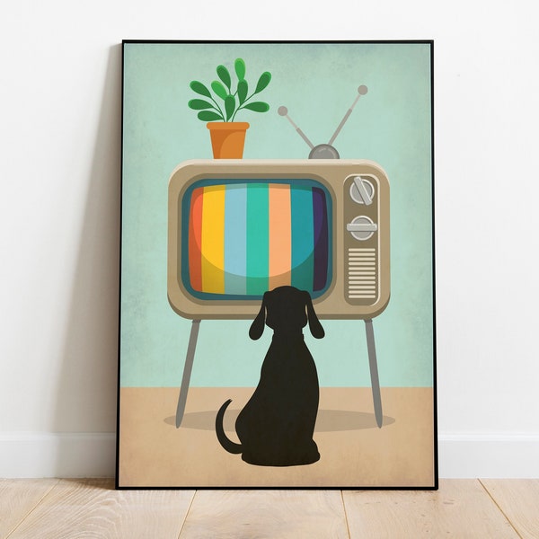 Retro dog print, labrador, mid century dog print, mid century modern, dog wall art, dog lover gift, mid century wall art, retro wall art