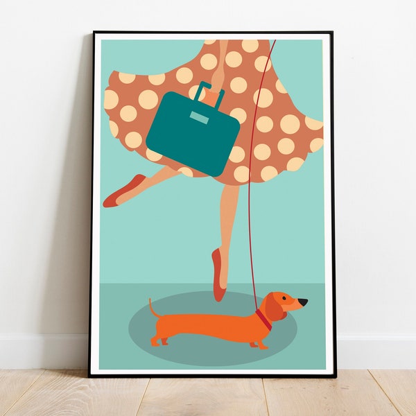 Retro dog print, mid century dog print, Daschund, mid century modern, dog wall art, dog lover gift, mid century wall art, retro wall art