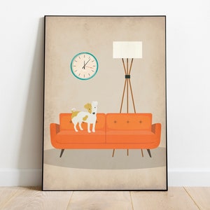 Retro dog print, Boston Terrier, mid century dog print, mid century modern, dog wall art, dog lover gift, mid century wall art,